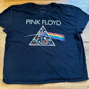 Pink Floyd black floral embroidered band graphic shirt SIZE XL